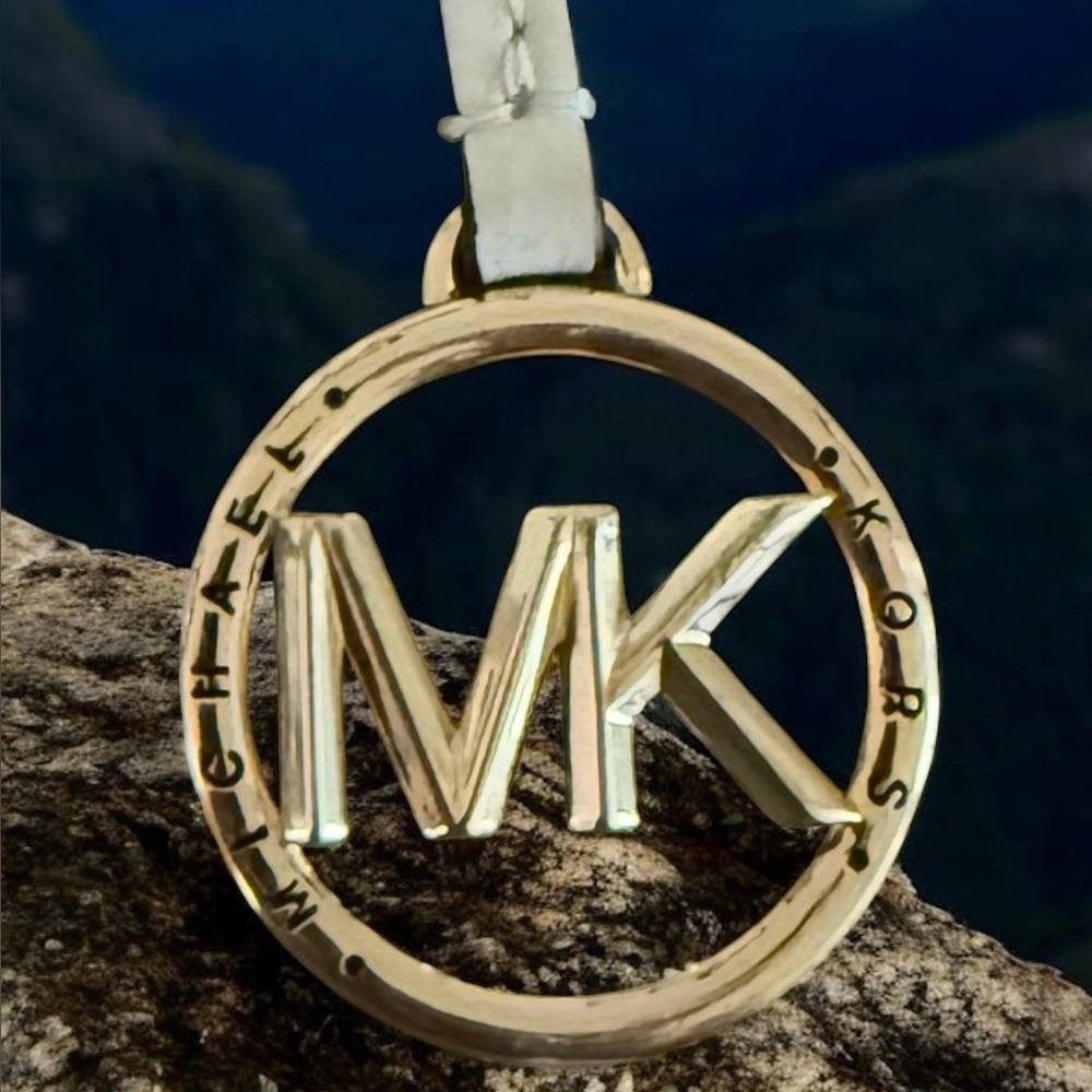 Michael Kors Gold and White Logo Keychain or Bag Tag